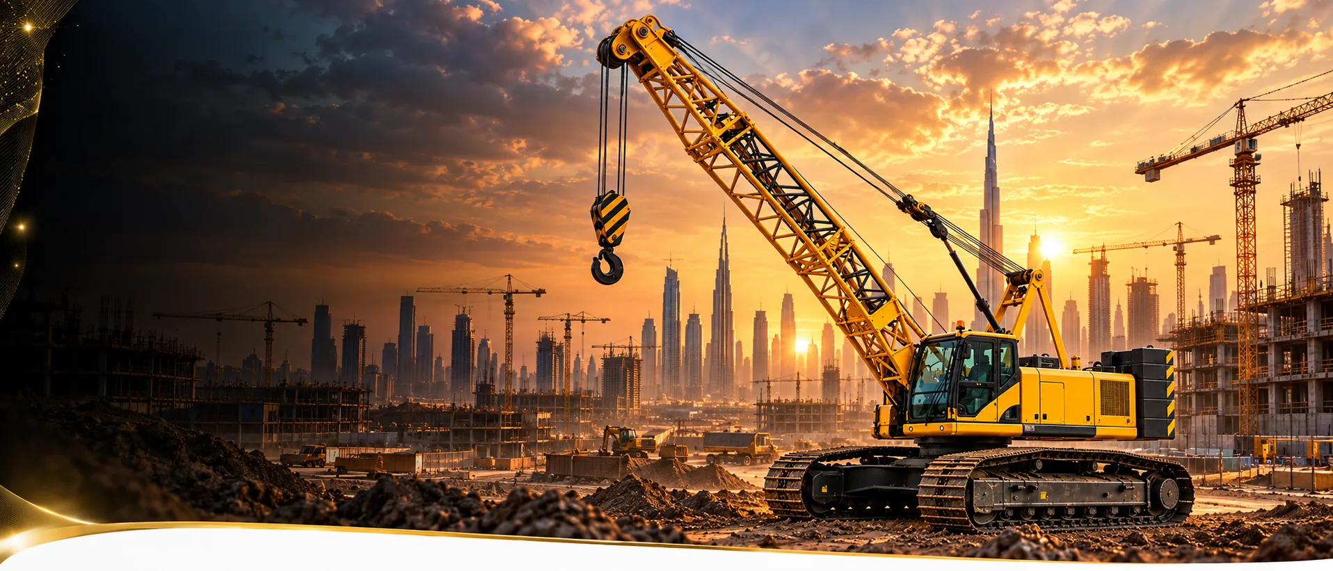 Excavator working at sunset in Dubai